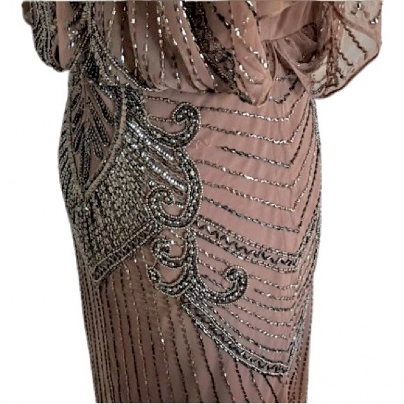 1920s Flapper Aidan Mattox 2 Tan Beaded Sheer Illusion Nude Designer Extra Smsll - Picture 4 of 12
